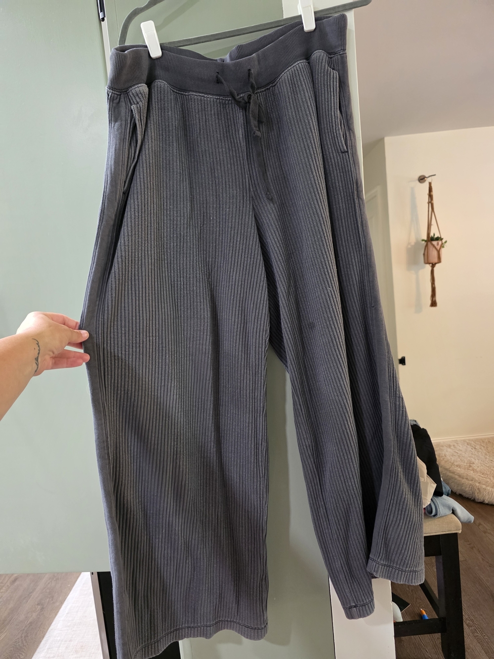 aerie Wide-Leg Ribbed Pants - Charcoal